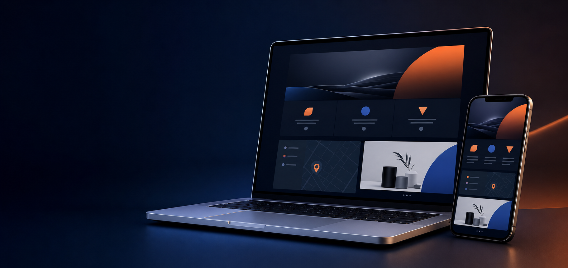 Portátil y móvil mostrando una web moderna diseñada por Enzori